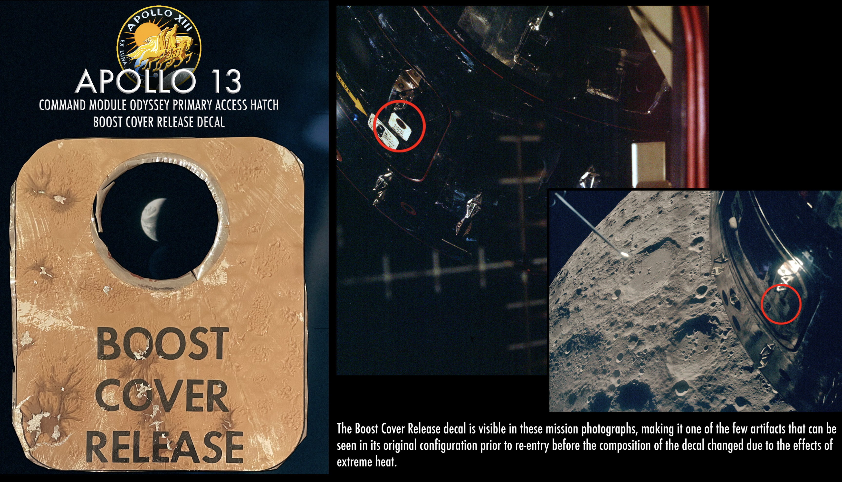 Apollo 13 Flown Boost Cover Release Decal from the Command Module Exterior