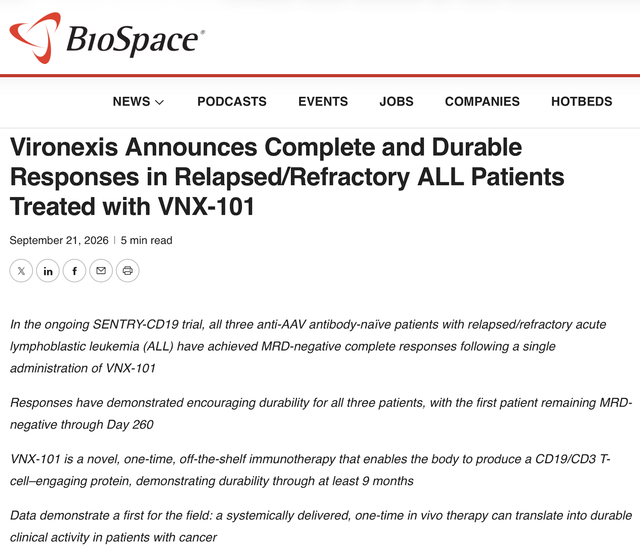 Vironexis for ALL – the first clinical trial for AAV-delivered immunotherapy